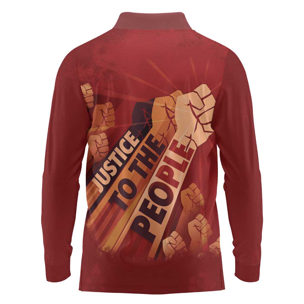 Justice To The People Long Sleeve Polo Shirt African Raised Fist