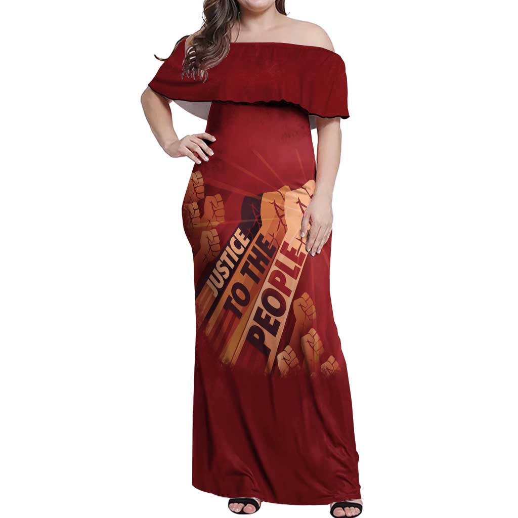 Justice To The People Off Shoulder Maxi Dress African Raised Fist