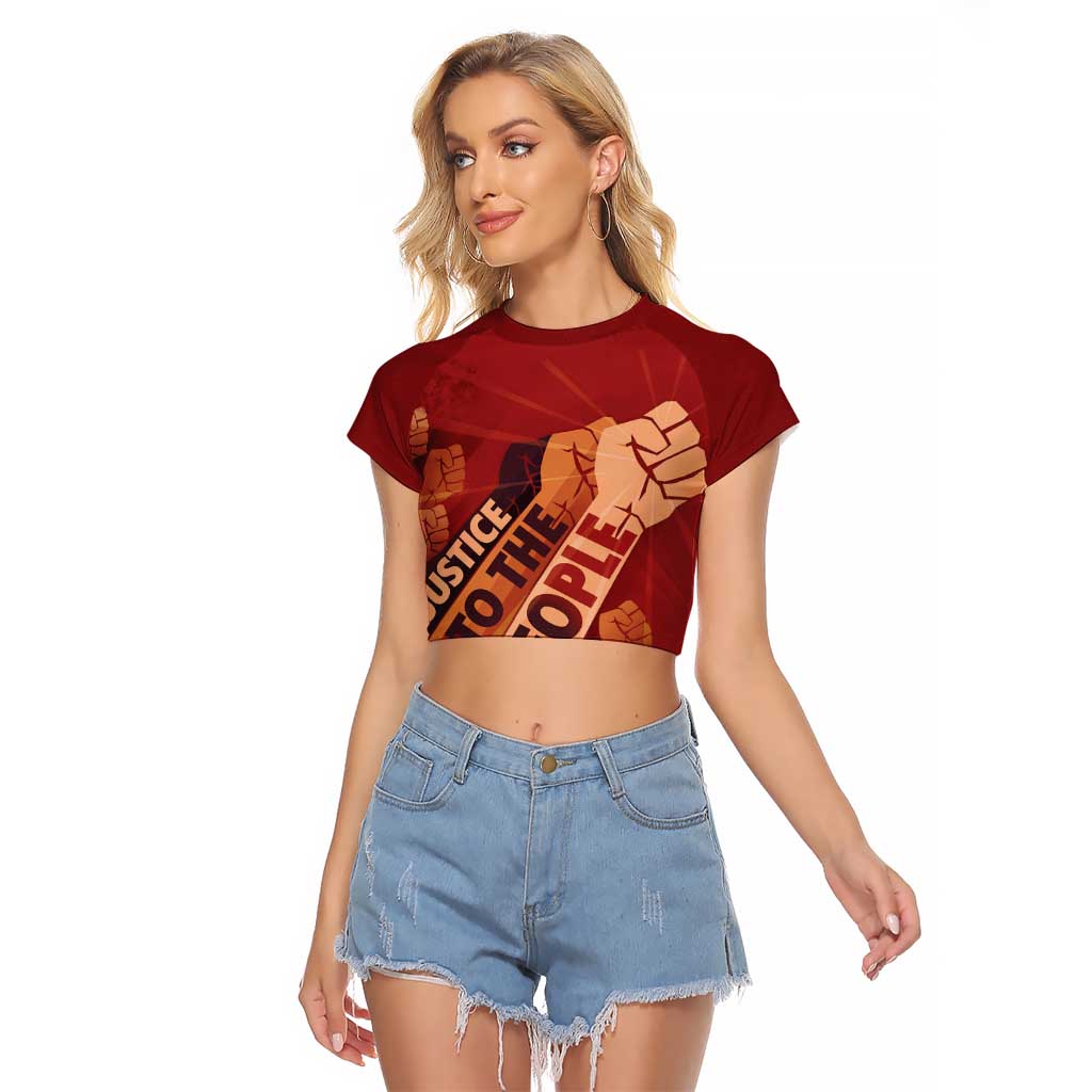 Justice To The People Raglan Cropped T Shirt African Raised Fist
