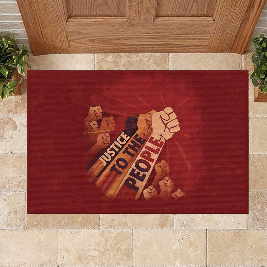 Justice To The People Rubber Doormat African Raised Fist