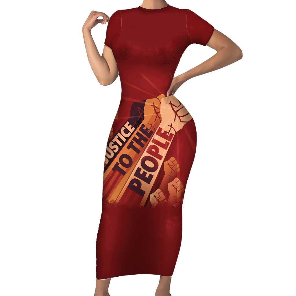 Justice To The People Short Sleeve Bodycon Dress African Raised Fist