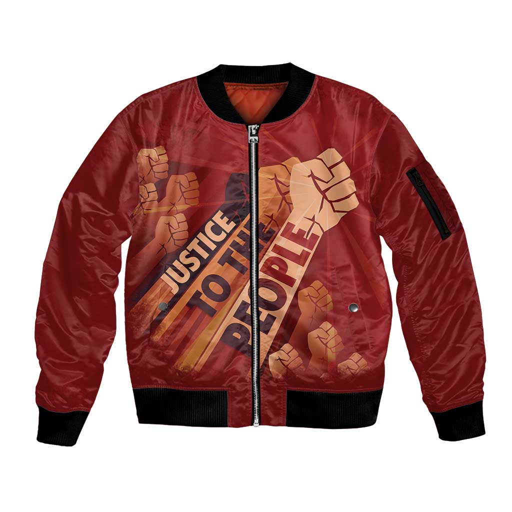 Justice To The People Sleeve Zip Bomber Jacket African Raised Fist