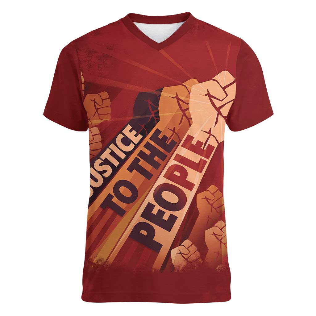 Justice To The People Women V-Neck T-Shirt African Raised Fist