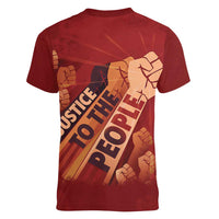 Justice To The People Women V-Neck T-Shirt African Raised Fist