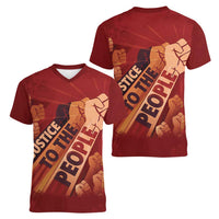 Justice To The People Women V-Neck T-Shirt African Raised Fist