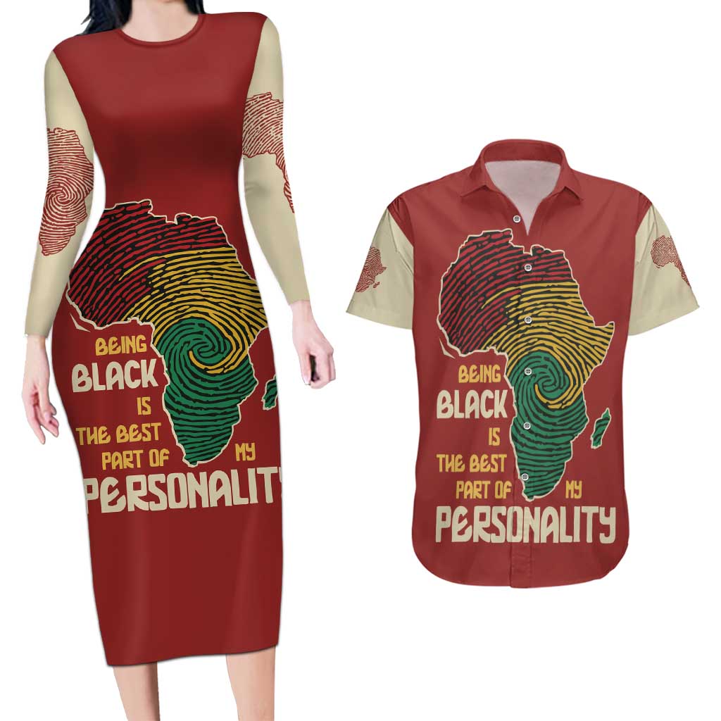 Being Black Is The Best Part Of My Personality Couples Matching Long Sleeve Bodycon Dress and Hawaiian Shirt African Map Fingerprint