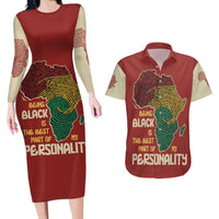 Being Black Is The Best Part Of My Personality Couples Matching Long Sleeve Bodycon Dress and Hawaiian Shirt African Map Fingerprint