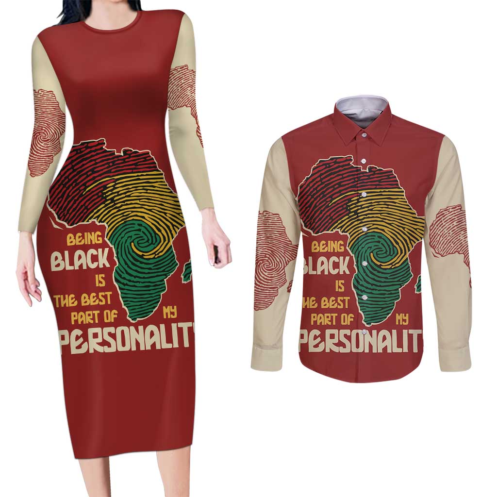 Being Black Is The Best Part Of My Personality Couples Matching Long Sleeve Bodycon Dress and Long Sleeve Button Shirt African Map Fingerprint