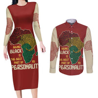 Being Black Is The Best Part Of My Personality Couples Matching Long Sleeve Bodycon Dress and Long Sleeve Button Shirt African Map Fingerprint
