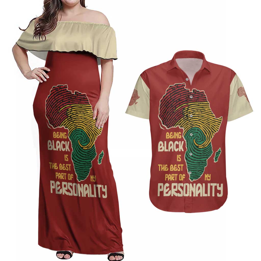 Being Black Is The Best Part Of My Personality Couples Matching Off Shoulder Maxi Dress and Hawaiian Shirt African Map Fingerprint