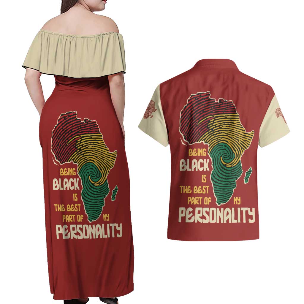 Being Black Is The Best Part Of My Personality Couples Matching Off Shoulder Maxi Dress and Hawaiian Shirt African Map Fingerprint