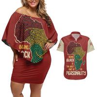 Being Black Is The Best Part Of My Personality Couples Matching Off Shoulder Short Dress and Hawaiian Shirt African Map Fingerprint