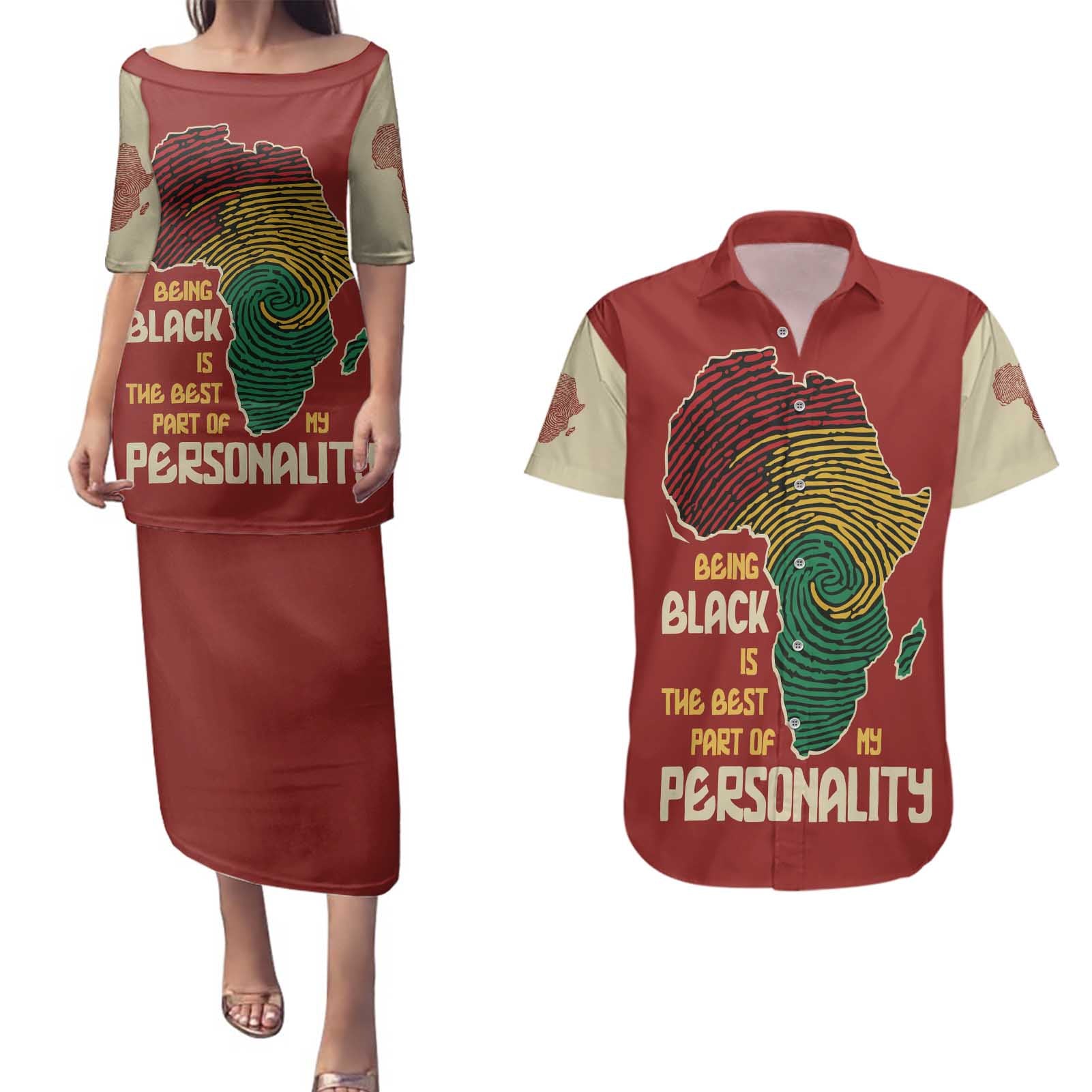 Being Black Is The Best Part Of My Personality Couples Matching Puletasi and Hawaiian Shirt African Map Fingerprint