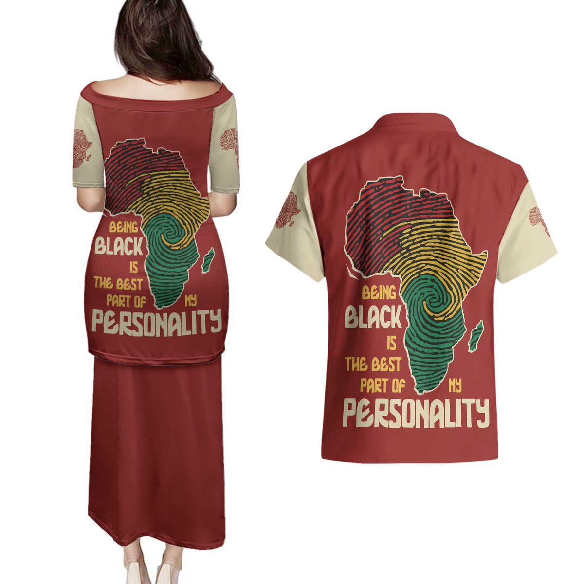 Being Black Is The Best Part Of My Personality Couples Matching Puletasi and Hawaiian Shirt African Map Fingerprint