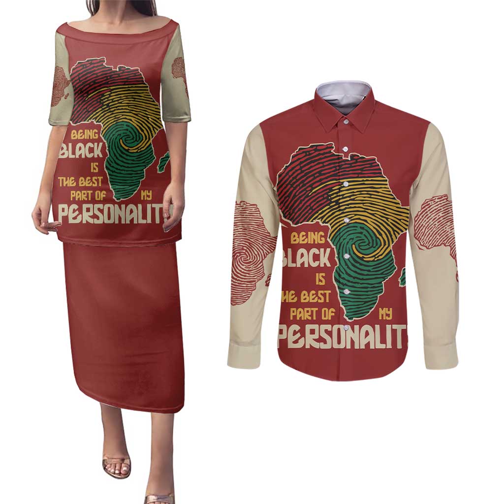 Being Black Is The Best Part Of My Personality Couples Matching Puletasi and Long Sleeve Button Shirt African Map Fingerprint