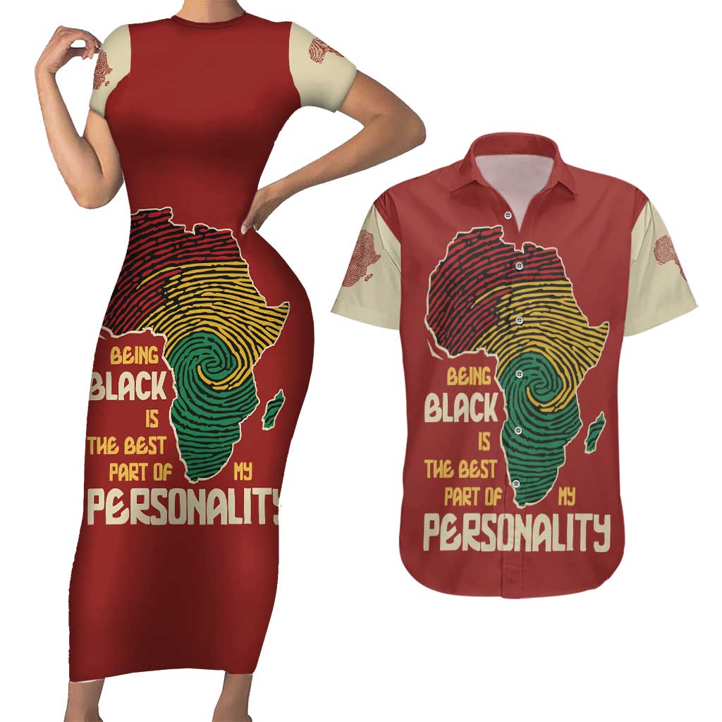 Being Black Is The Best Part Of My Personality Couples Matching Short Sleeve Bodycon Dress and Hawaiian Shirt African Map Fingerprint