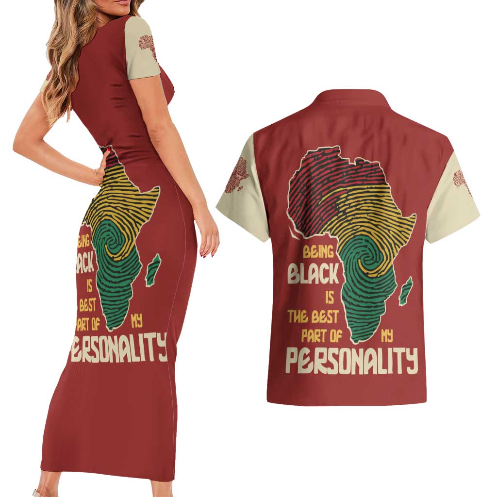 Being Black Is The Best Part Of My Personality Couples Matching Short Sleeve Bodycon Dress and Hawaiian Shirt African Map Fingerprint