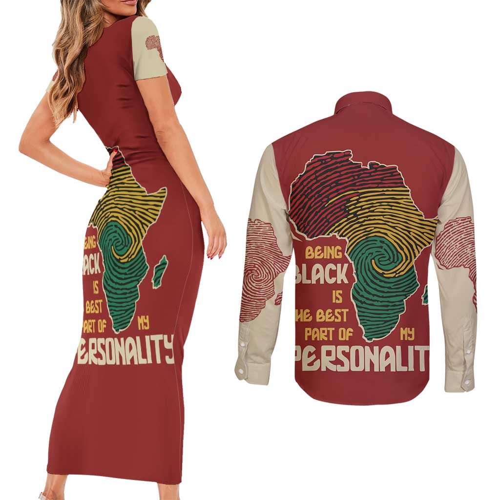 Being Black Is The Best Part Of My Personality Couples Matching Short Sleeve Bodycon Dress and Long Sleeve Button Shirt African Map Fingerprint