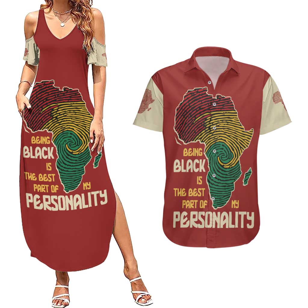 Being Black Is The Best Part Of My Personality Couples Matching Summer Maxi Dress and Hawaiian Shirt African Map Fingerprint