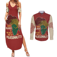 Being Black Is The Best Part Of My Personality Couples Matching Summer Maxi Dress and Long Sleeve Button Shirt African Map Fingerprint