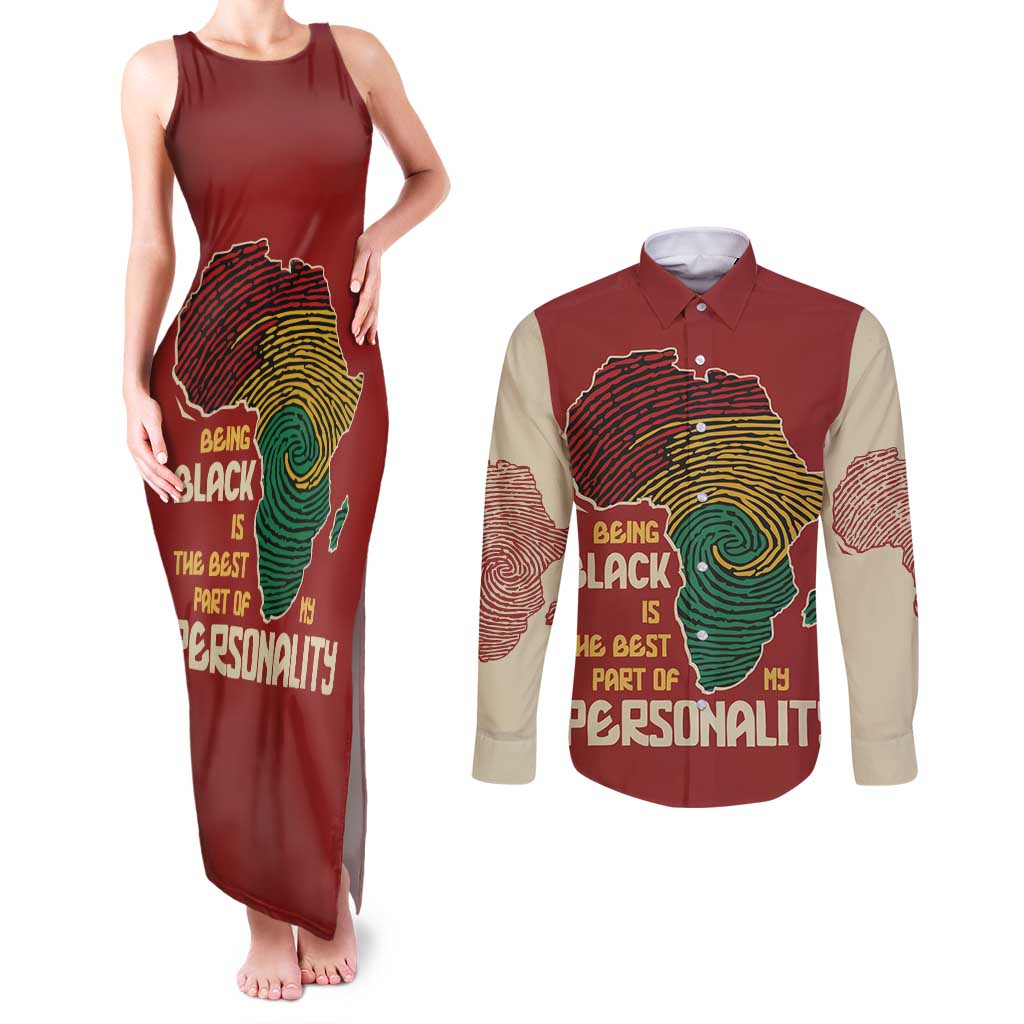 Being Black Is The Best Part Of My Personality Couples Matching Tank Maxi Dress and Long Sleeve Button Shirt African Map Fingerprint