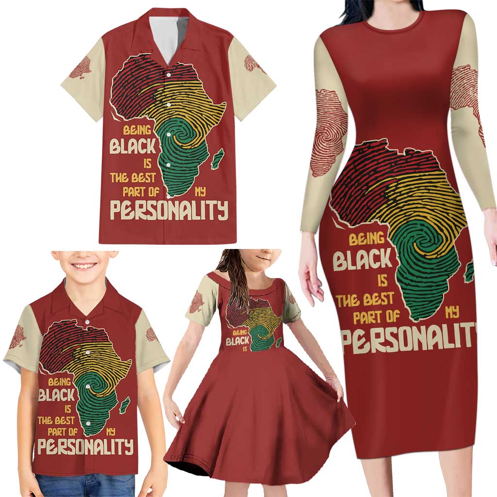 Being Black Is The Best Part Of My Personality Family Matching Long Sleeve Bodycon Dress and Hawaiian Shirt African Map Fingerprint