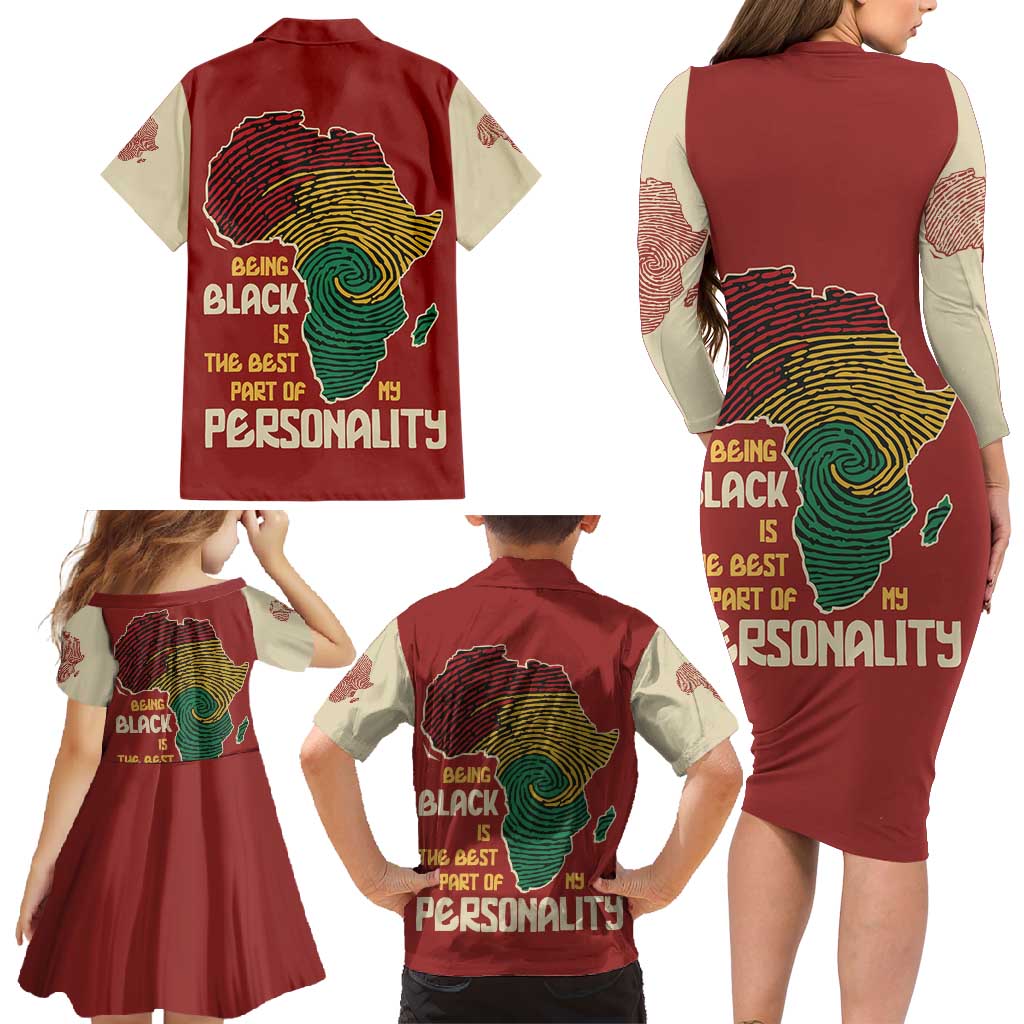 Being Black Is The Best Part Of My Personality Family Matching Long Sleeve Bodycon Dress and Hawaiian Shirt African Map Fingerprint