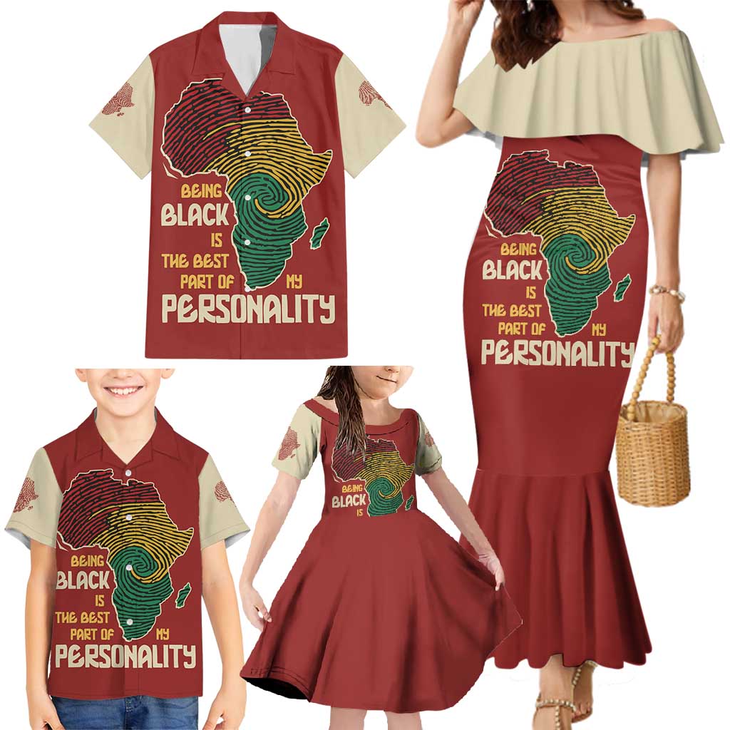 Being Black Is The Best Part Of My Personality Family Matching Mermaid Dress and Hawaiian Shirt African Map Fingerprint