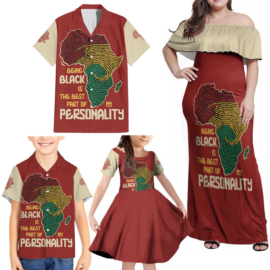 Being Black Is The Best Part Of My Personality Family Matching Off Shoulder Maxi Dress and Hawaiian Shirt African Map Fingerprint