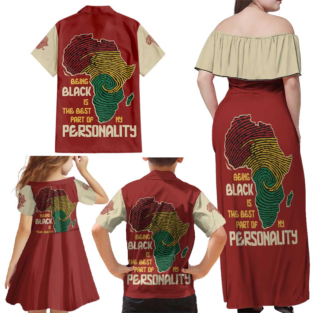 Being Black Is The Best Part Of My Personality Family Matching Off Shoulder Maxi Dress and Hawaiian Shirt African Map Fingerprint