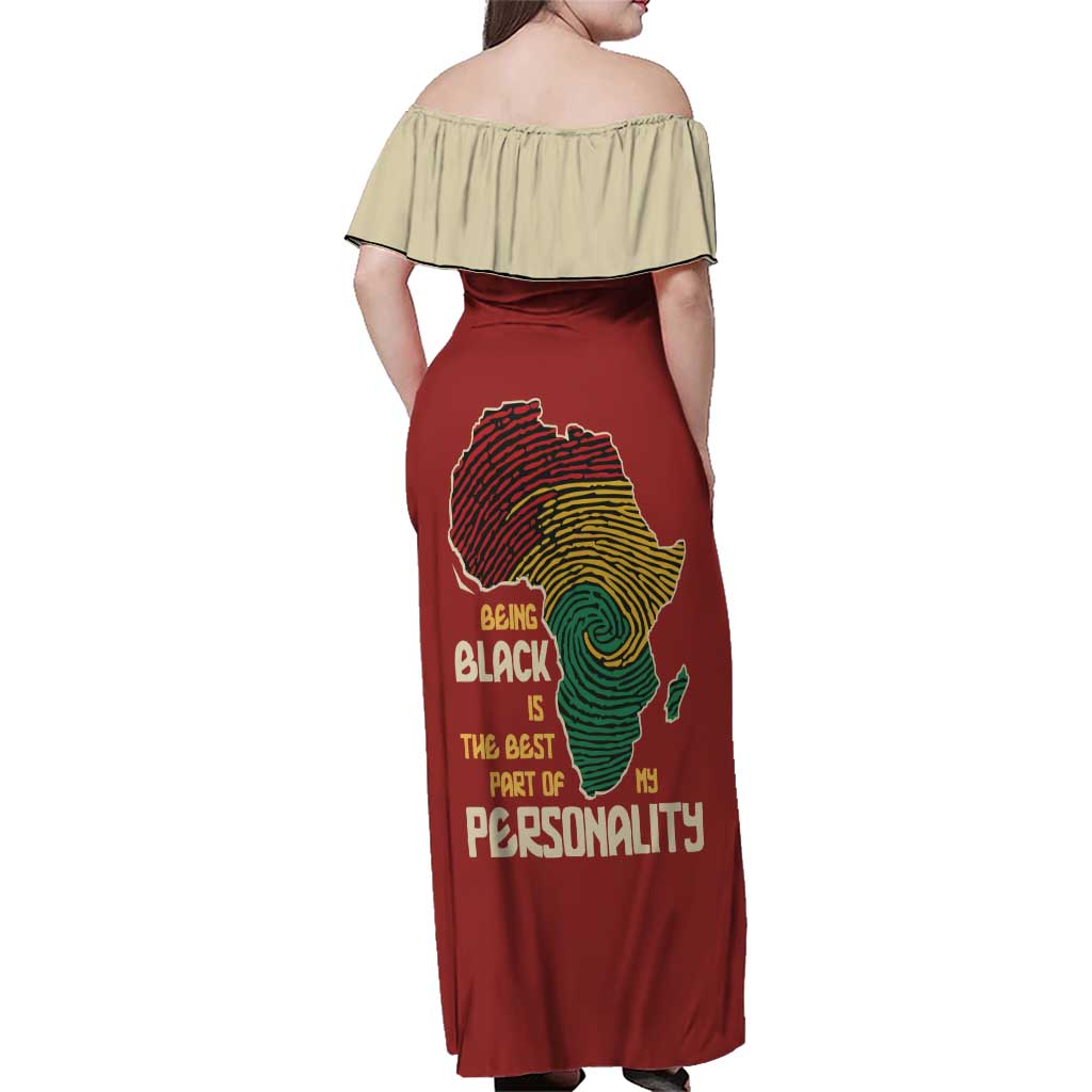 Being Black Is The Best Part Of My Personality Family Matching Off Shoulder Maxi Dress and Hawaiian Shirt African Map Fingerprint
