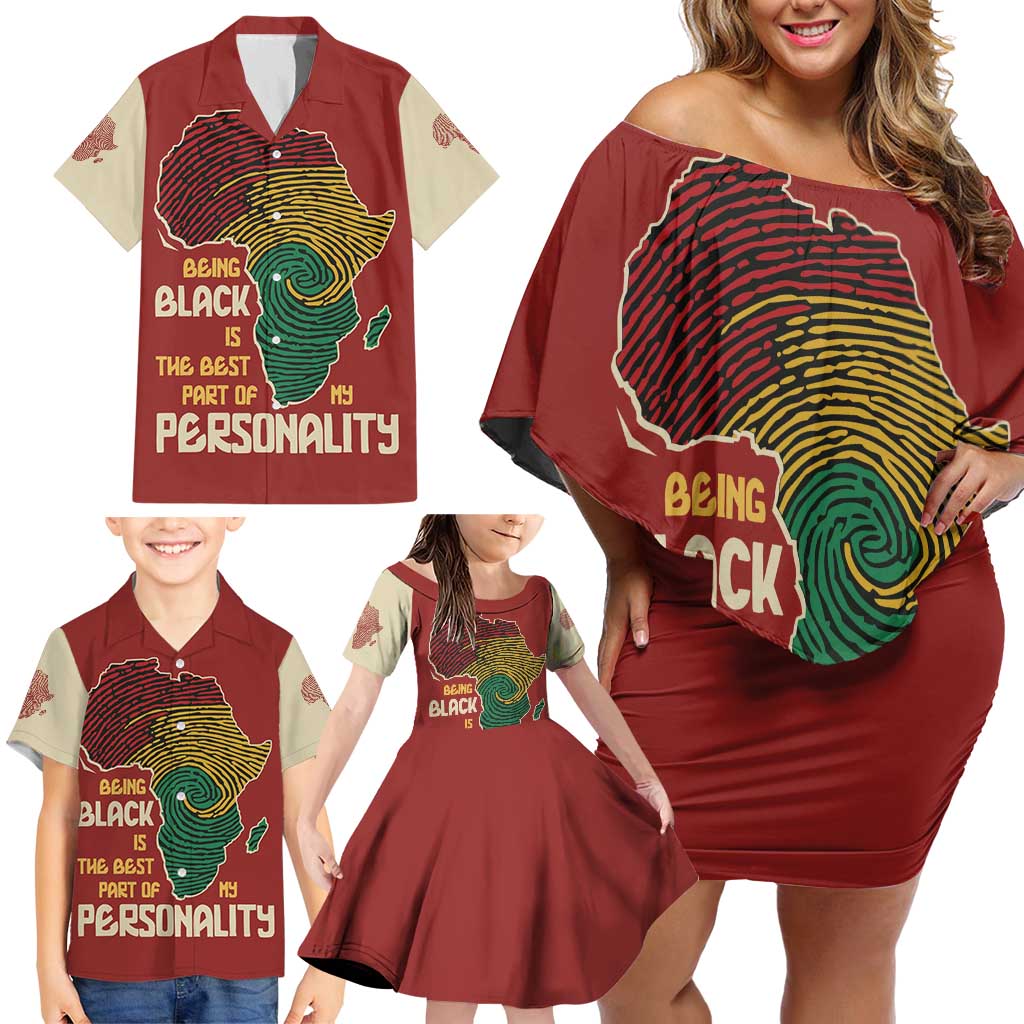 Being Black Is The Best Part Of My Personality Family Matching Off Shoulder Short Dress and Hawaiian Shirt African Map Fingerprint