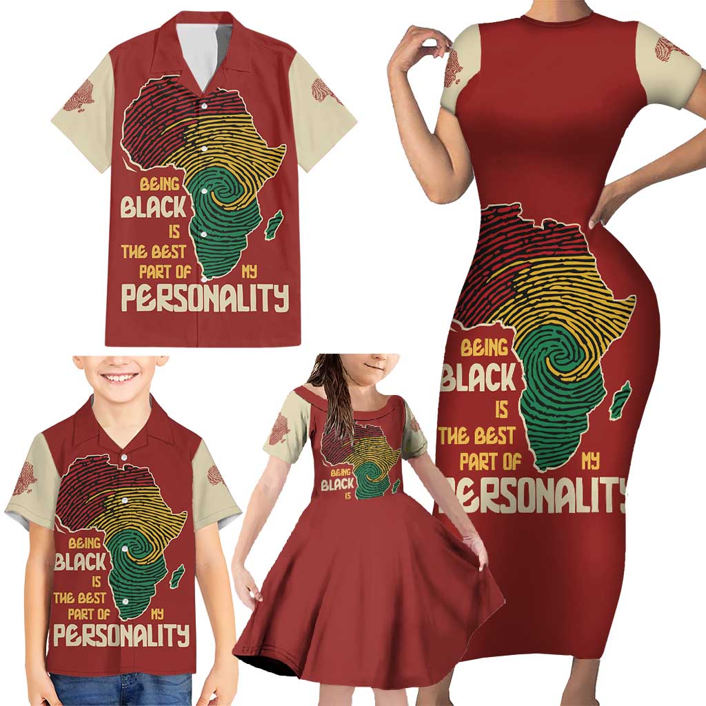 Being Black Is The Best Part Of My Personality Family Matching Short Sleeve Bodycon Dress and Hawaiian Shirt African Map Fingerprint