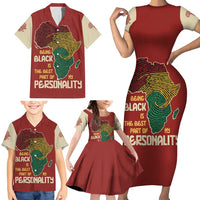Being Black Is The Best Part Of My Personality Family Matching Short Sleeve Bodycon Dress and Hawaiian Shirt African Map Fingerprint