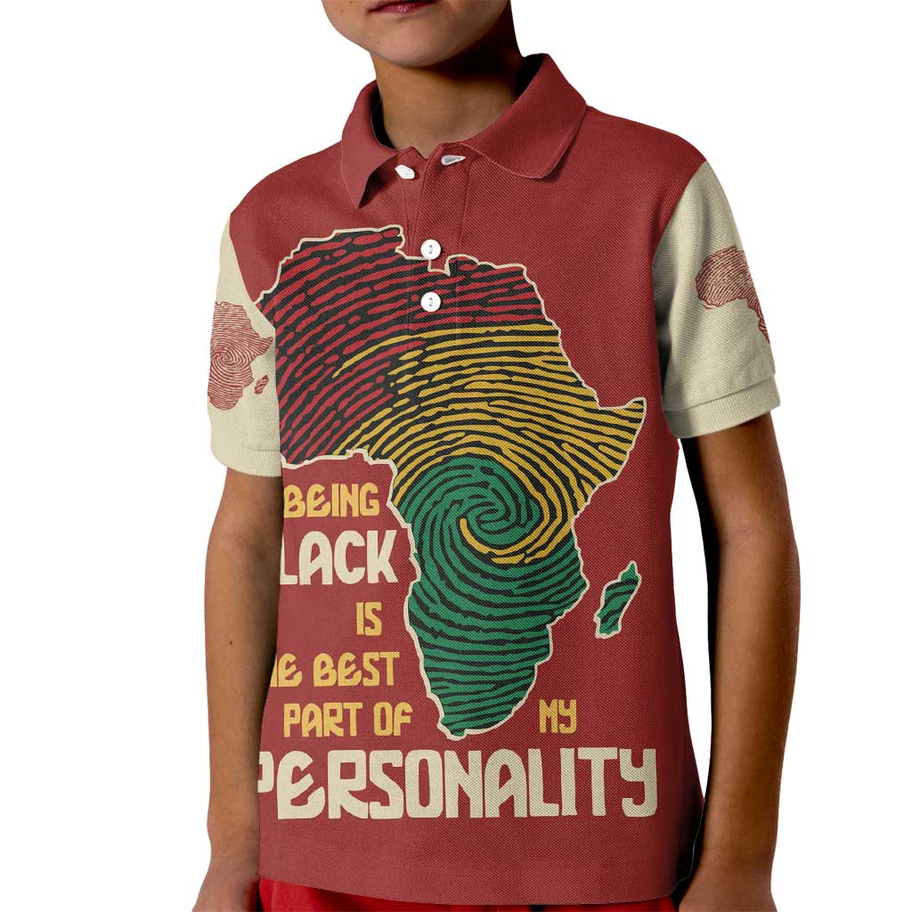Being Black Is The Best Part Of My Personality Kid Polo Shirt African Map Fingerprint