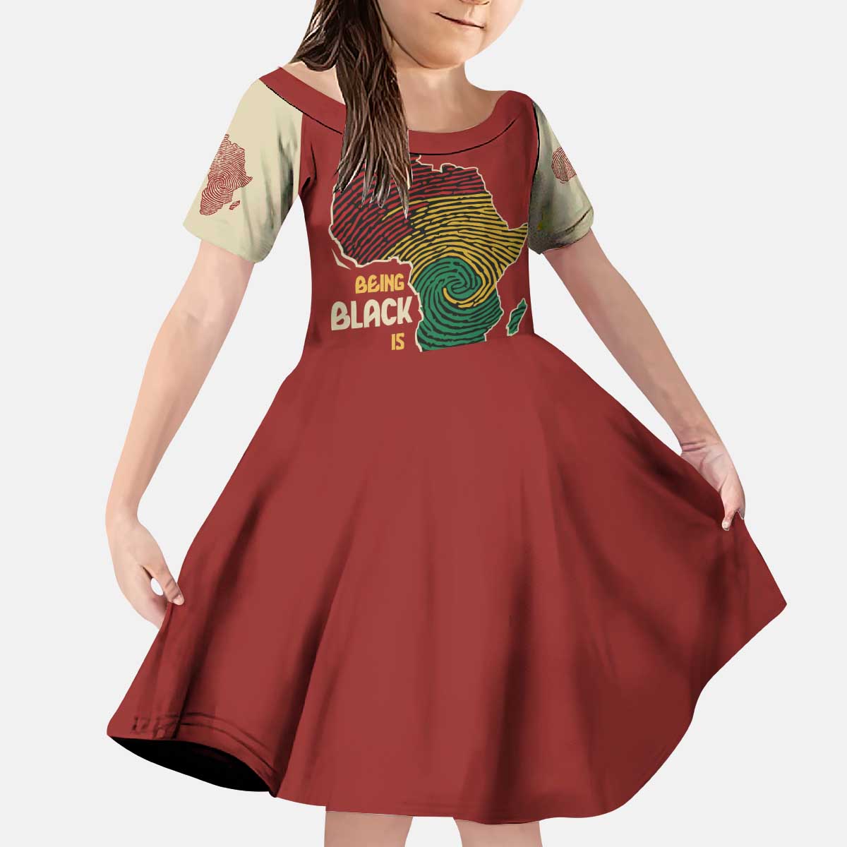 Being Black Is The Best Part Of My Personality Kid Short Sleeve Dress African Map Fingerprint