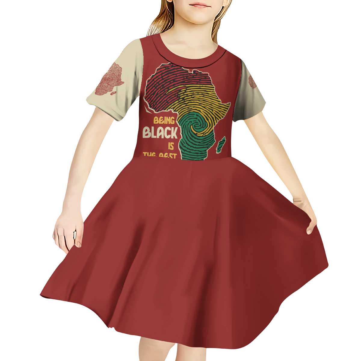 Being Black Is The Best Part Of My Personality Kid Short Sleeve Dress African Map Fingerprint