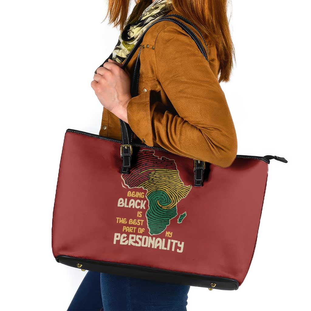 Being Black Is The Best Part Of My Personality Leather Tote Bag African Map Fingerprint