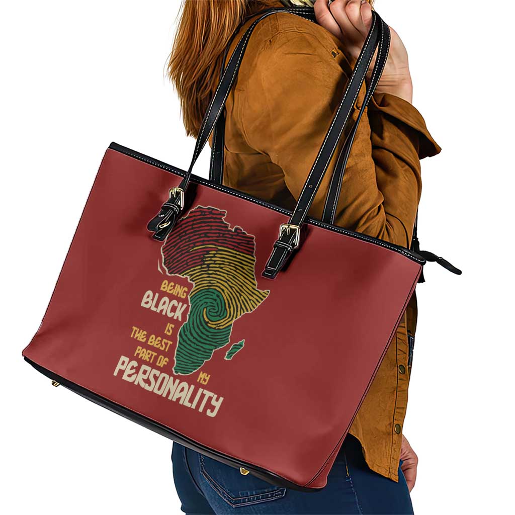 Being Black Is The Best Part Of My Personality Leather Tote Bag African Map Fingerprint