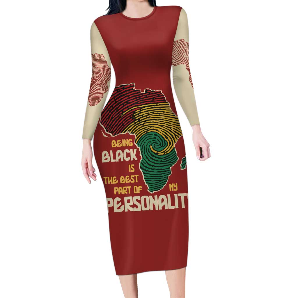 Being Black Is The Best Part Of My Personality Long Sleeve Bodycon Dress African Map Fingerprint