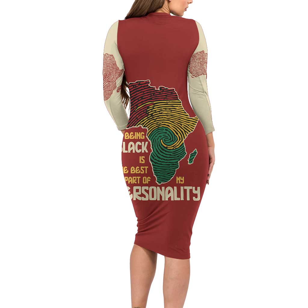 Being Black Is The Best Part Of My Personality Long Sleeve Bodycon Dress African Map Fingerprint