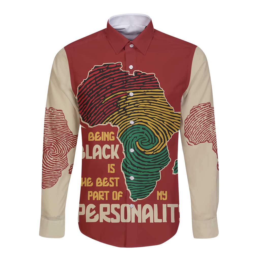 Being Black Is The Best Part Of My Personality Long Sleeve Button Shirt African Map Fingerprint