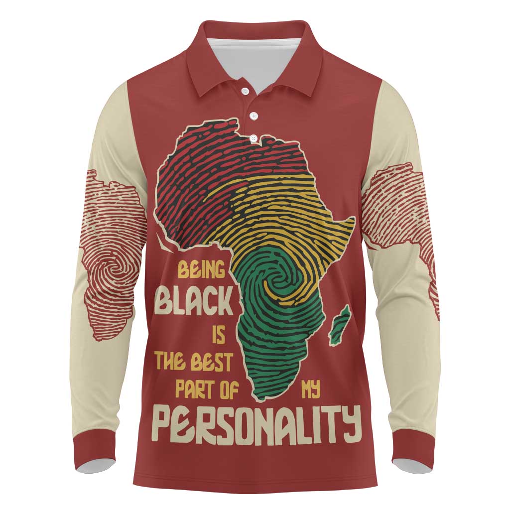 Being Black Is The Best Part Of My Personality Long Sleeve Polo Shirt African Map Fingerprint