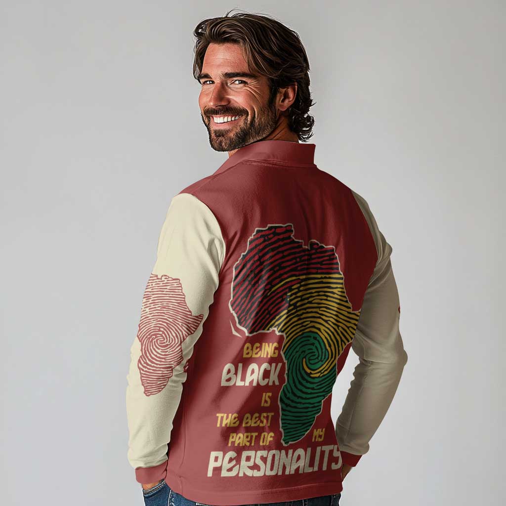 Being Black Is The Best Part Of My Personality Long Sleeve Polo Shirt African Map Fingerprint