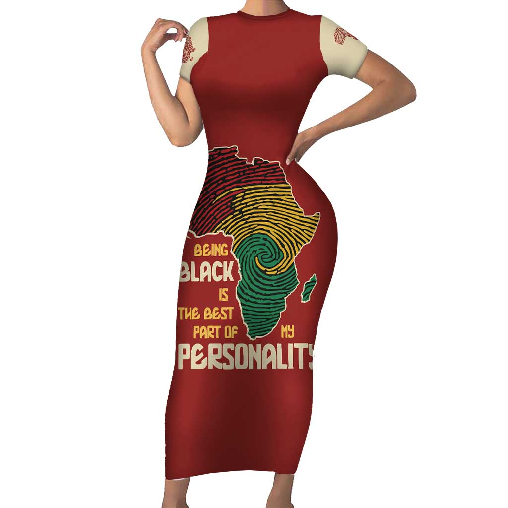 Being Black Is The Best Part Of My Personality Short Sleeve Bodycon Dress African Map Fingerprint