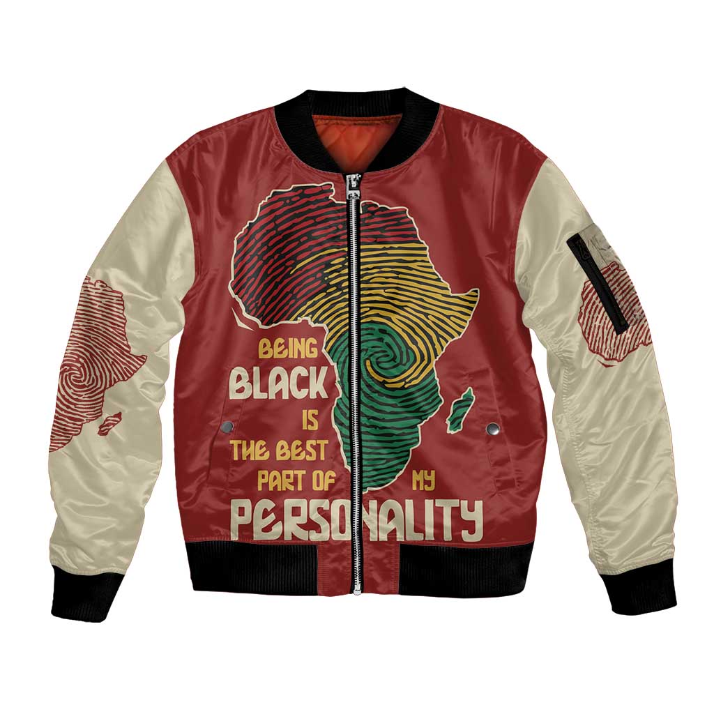 Being Black Is The Best Part Of My Personality Sleeve Zip Bomber Jacket African Map Fingerprint
