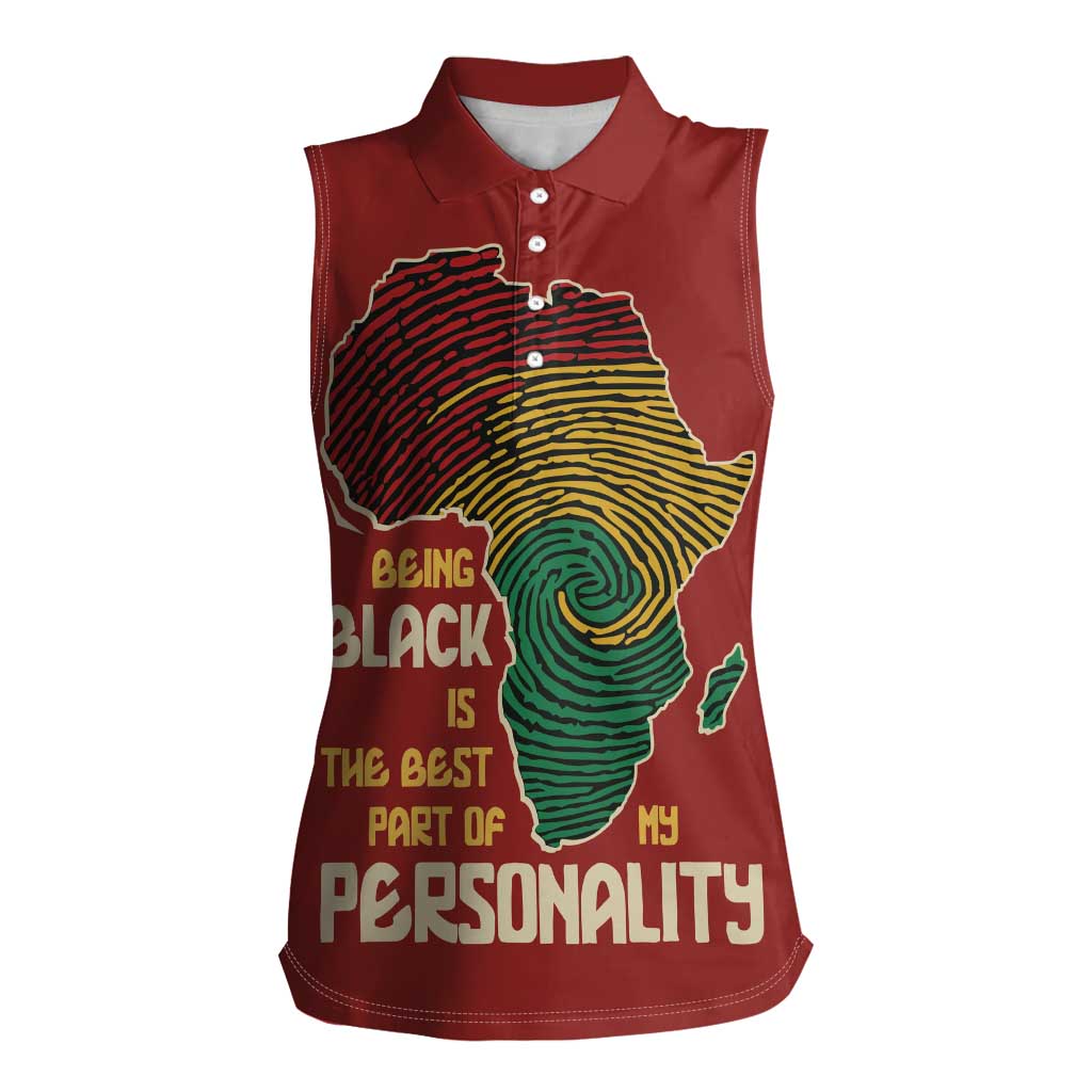 Being Black Is The Best Part Of My Personality Women Sleeveless Polo Shirt African Map Fingerprint