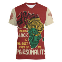 Being Black Is The Best Part Of My Personality Women V-Neck T-Shirt African Map Fingerprint