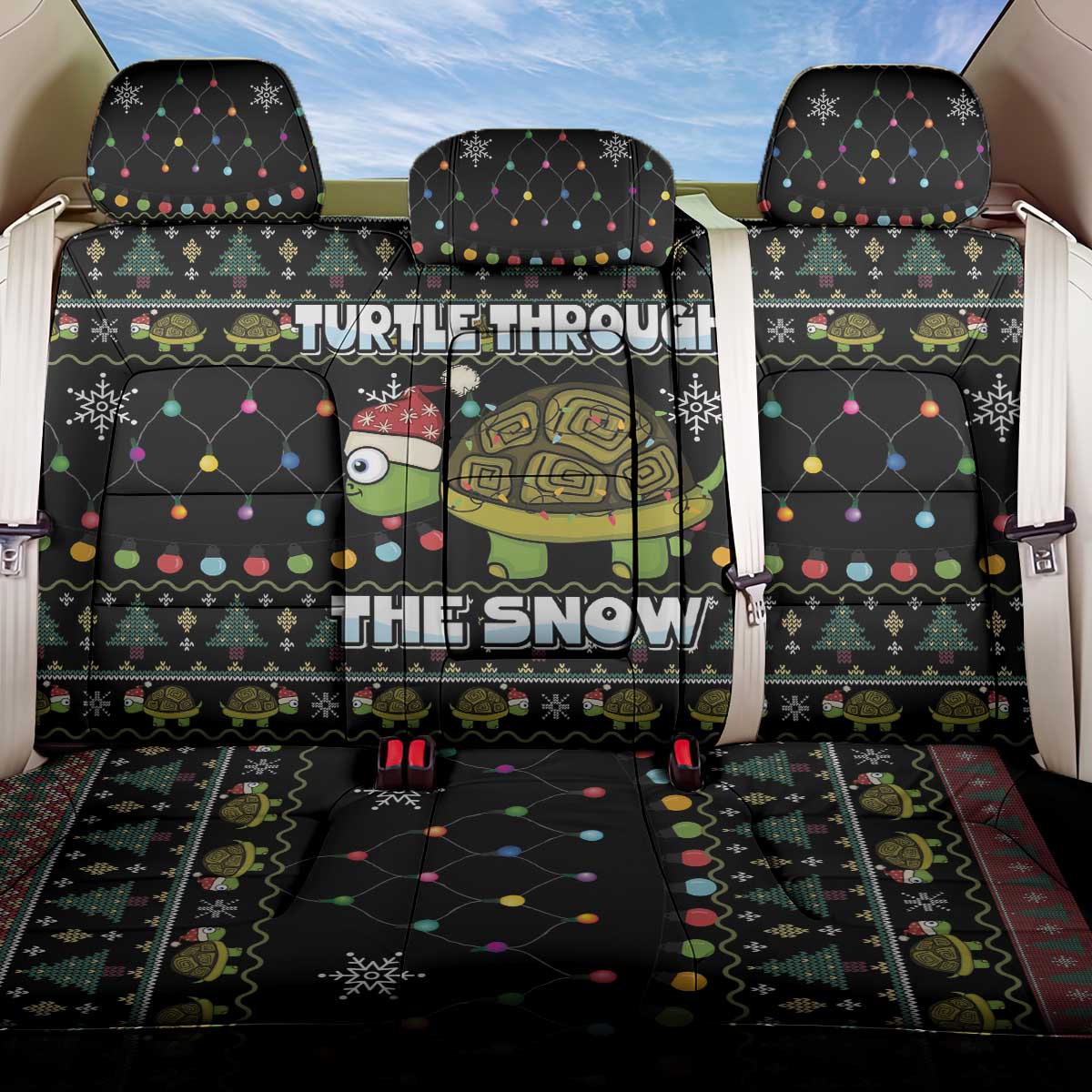 Turtle Through The Snow Christmas Back Car Seat Cover - Wonder Print Shop