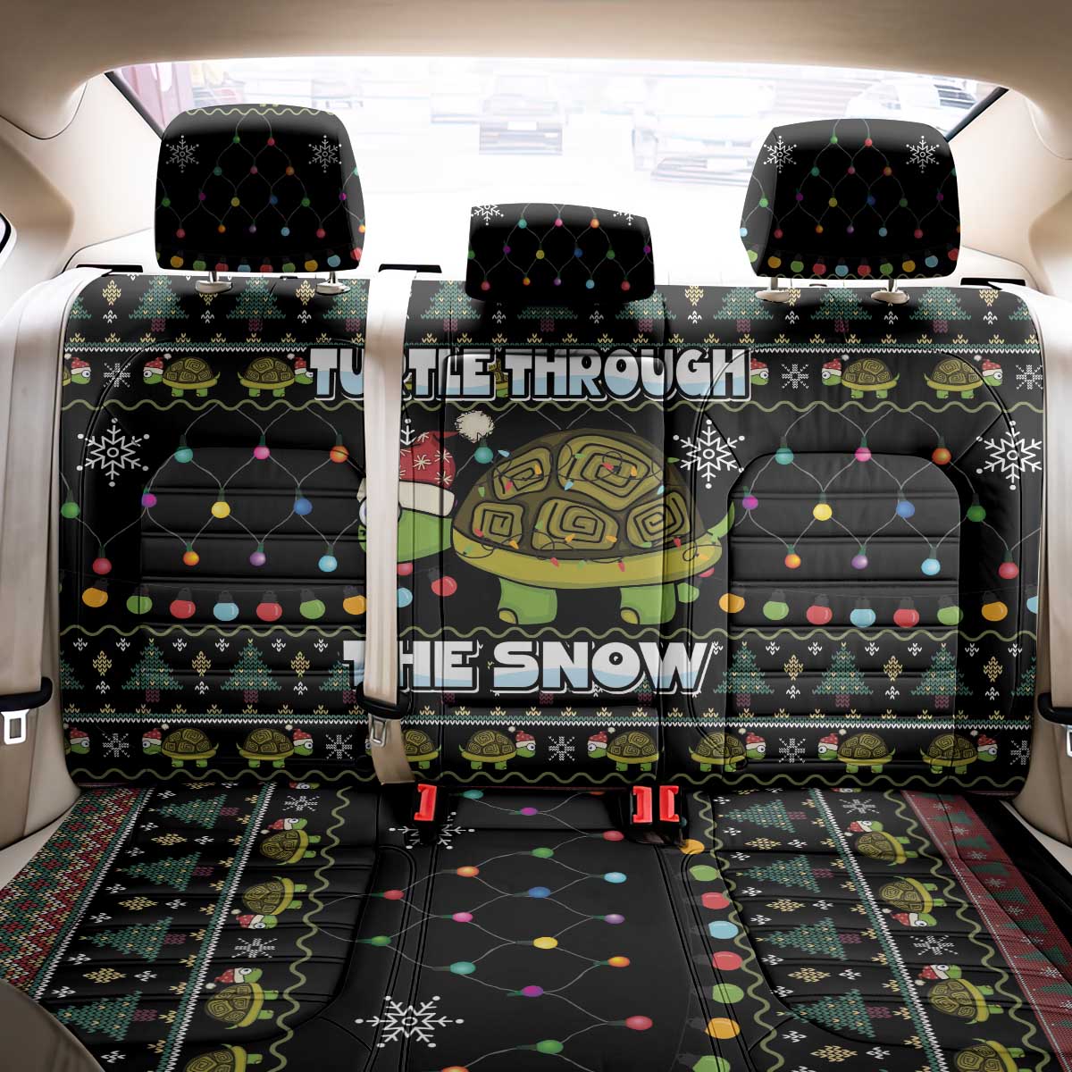 Turtle Through The Snow Christmas Back Car Seat Cover - Wonder Print Shop